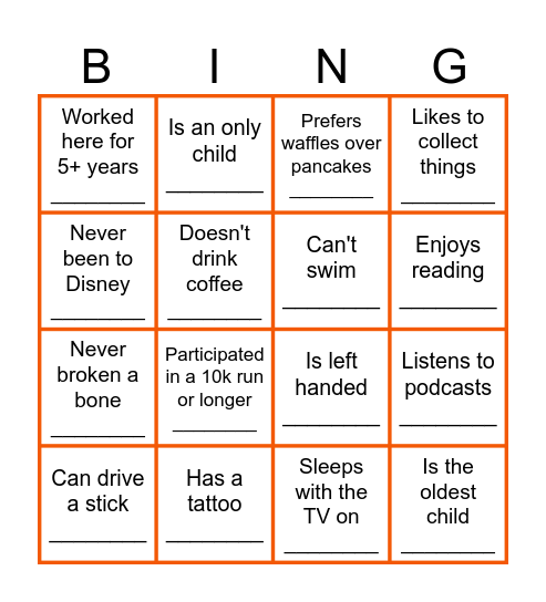 Human Bingo Card
