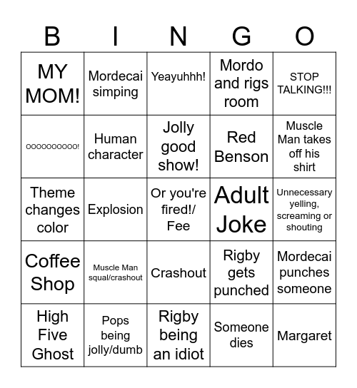 Regular Show Bingo Card