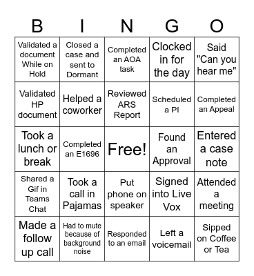 Huddle Bingo - Work Edition Bingo Card