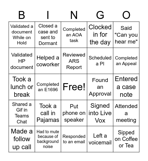 Huddle Bingo - Work Edition Bingo Card