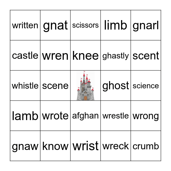 Silent Letters Bingo Card