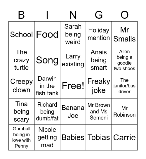 Gumball Bingo Card