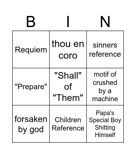 Order Bingo Card