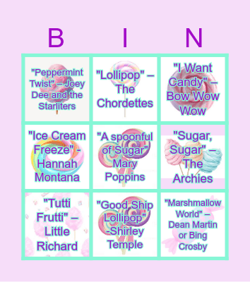 Candy Music Bingo! Bingo Card