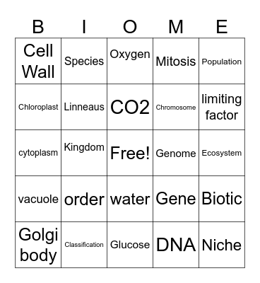 Life Science Bingo Card
