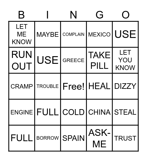 UNIT 14 Bingo Card
