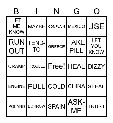 UNIT 14 Bingo Card