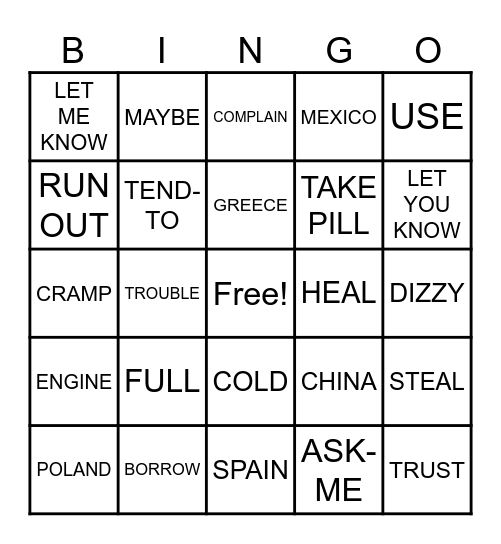 UNIT 14 Bingo Card