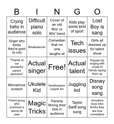 School Talent Show Bingo Card