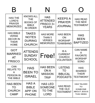 CHURCH BINGO Card