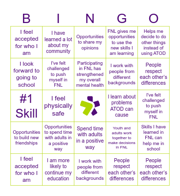 Youth Development Survey Bingo Card