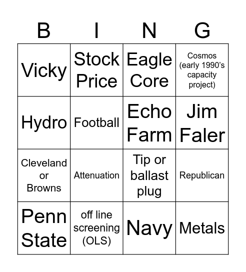 Ray's Retirement Bingo Card