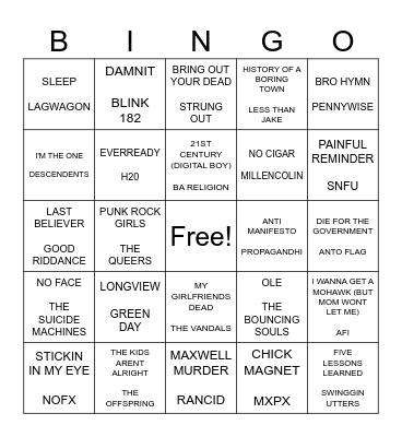 SF PUNK BINGO ROUND 3 Bingo Card