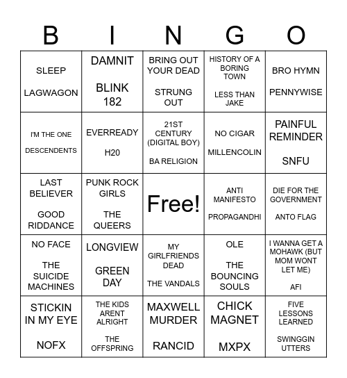 SF PUNK BINGO ROUND 3 Bingo Card