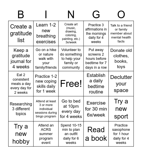 HT Bingo Card