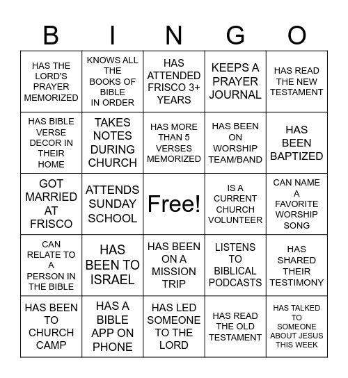 CHURCH BINGO Card