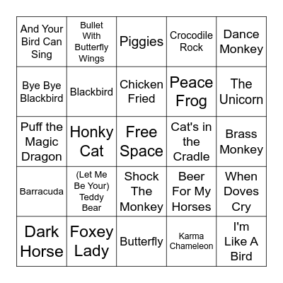 ANIMALS Bingo Card