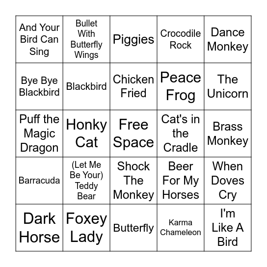 ANIMALS Bingo Card
