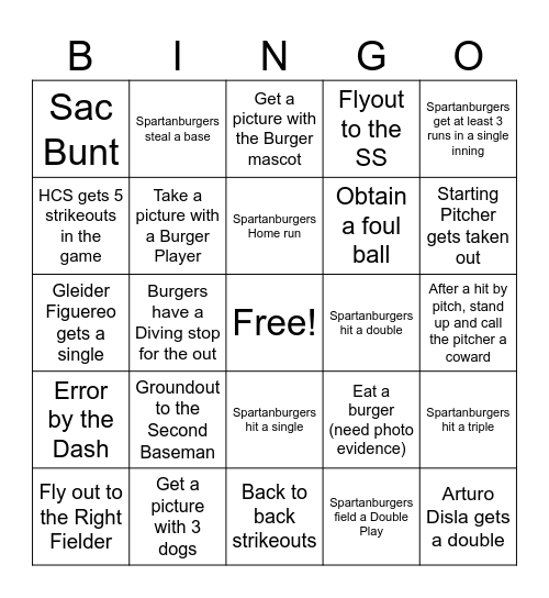 Burger Bingo Card