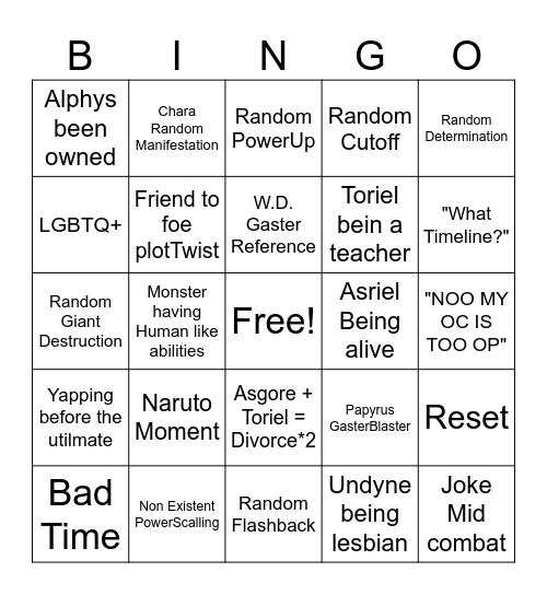 Glitchtale Bingo Card