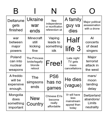 Latter half of the decade bingo card Bingo Card
