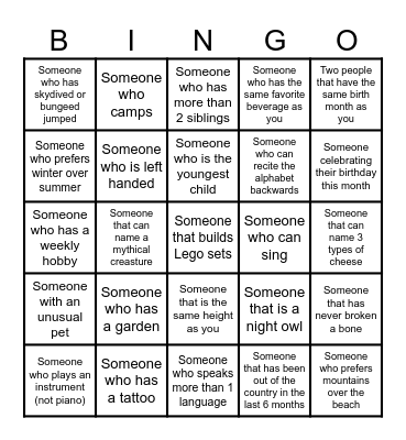 Ice Breaker Bingo Card