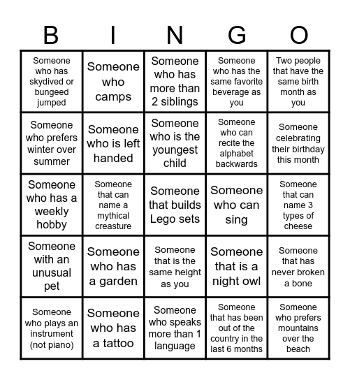 Ice Breaker Bingo Card