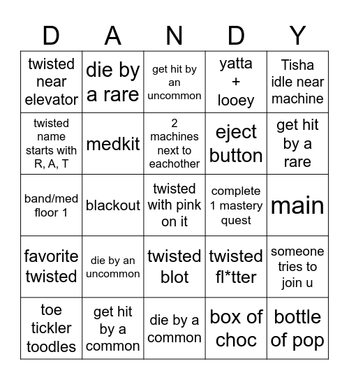 SOLO DANDY'S WORLD BINGO Card