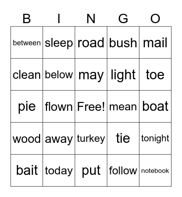 Vowel Teams Bingo Card
