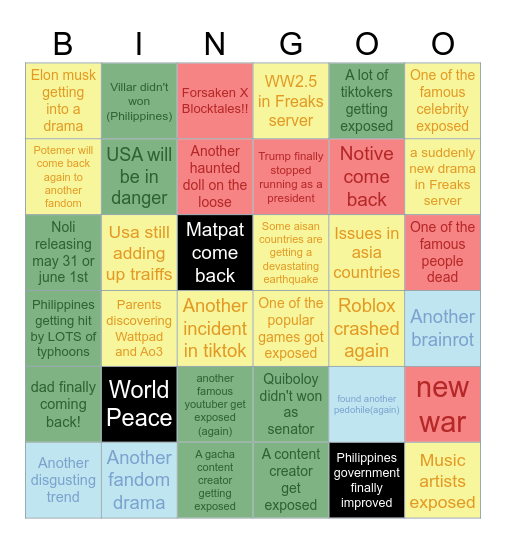 2025 bingo (just testing, kinda cringe) Bingo Card