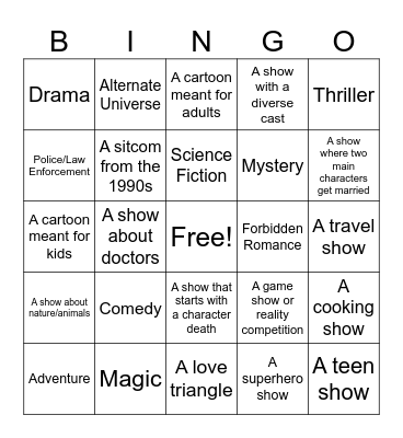 TV Show Bingo Card