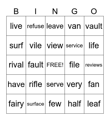 MINIMAL PAIRS Bingo Card