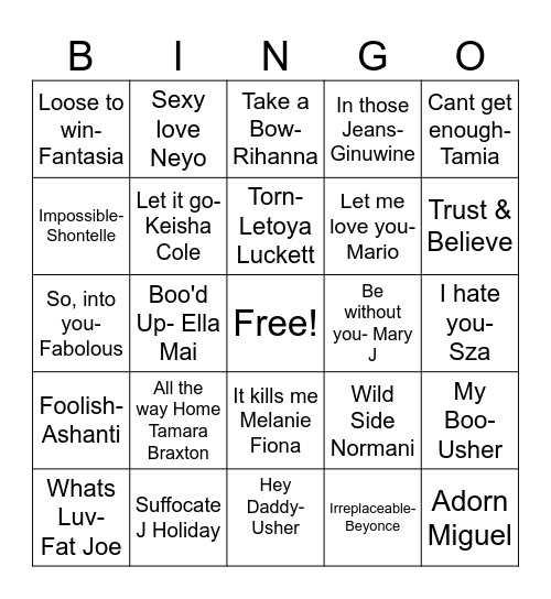 RNB Bingo Card