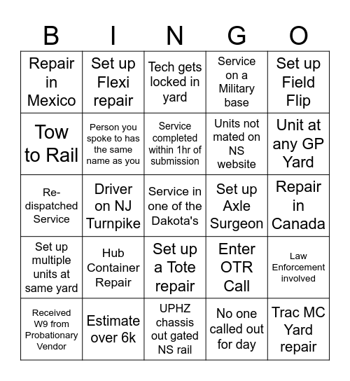 FYX Intermodal Bingo Card