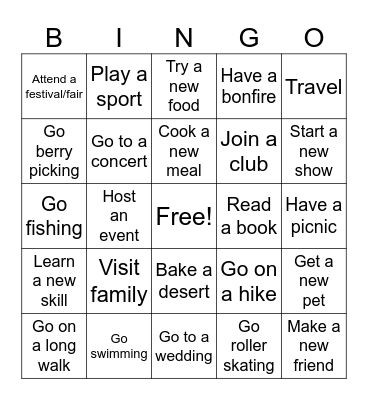 Summer Bingo Card