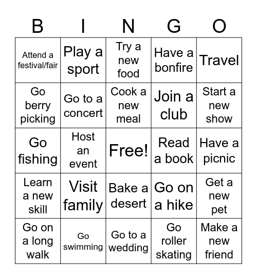 Summer Bingo Card