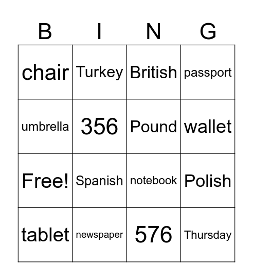 BINGO Card