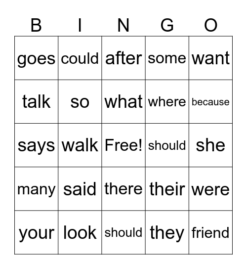 UFLI Heart Words Bingo Card