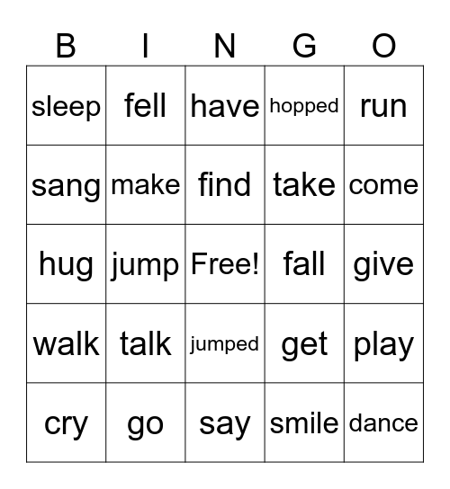 English Bingo Card