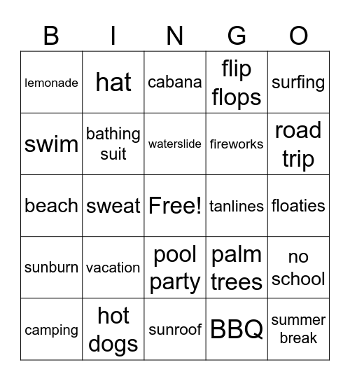 Summer Bingo Card