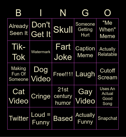 YouTube Meme Comp Bingo Card