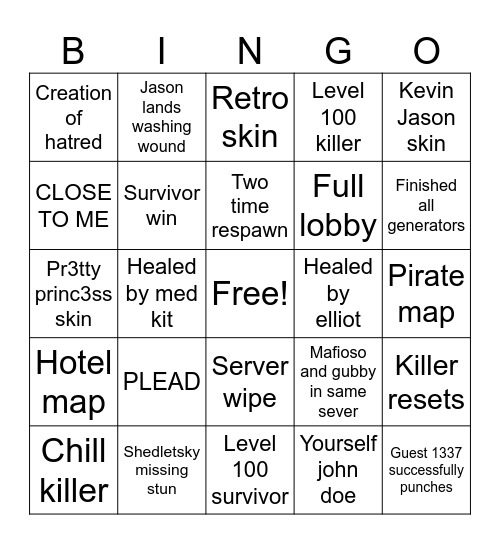 Forsaken bingo Card