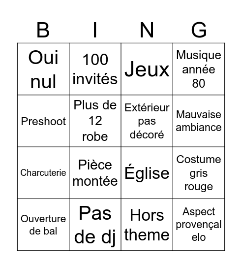 Provençal Bingo Card