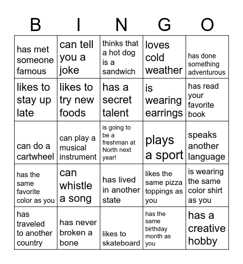 Meet the Class Bingo Card