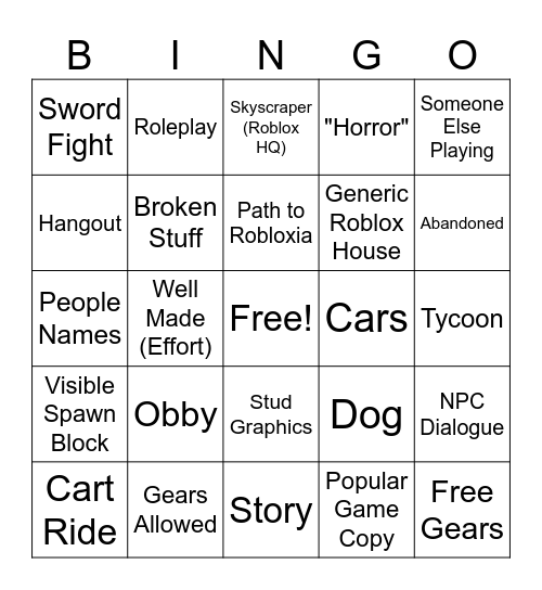 Old Roblox Game Bingo Card Bingo Card