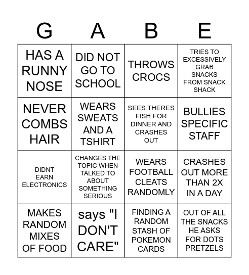 GABE BINGO Card