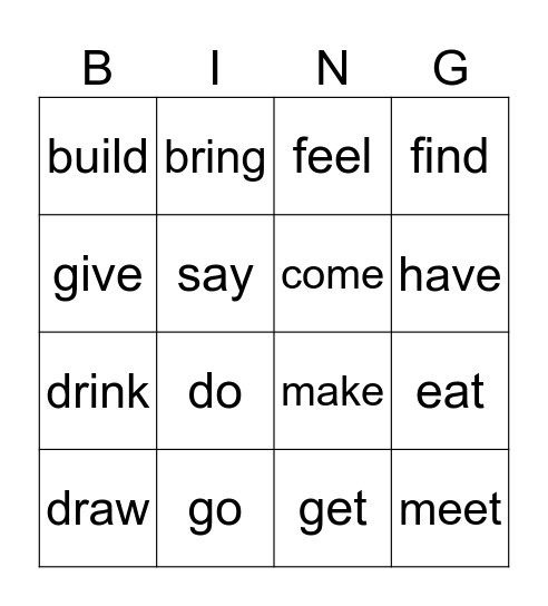 Irregular verbs - Marco Bingo Card