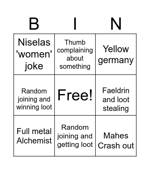 Naxx Bingo Card
