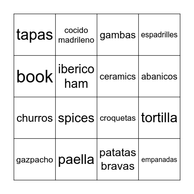 Spain Travel Bingo Card