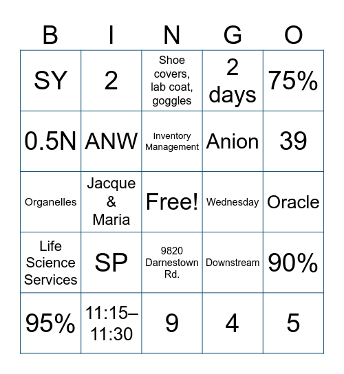 Back to Basics Bingo Card